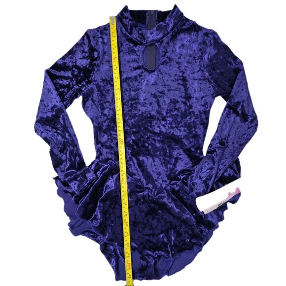Gilda Marx XS Crushed Velvet High Neck Keyhole LS Skirt Leotard Dress Purple Y/J - Picture 16 of 16